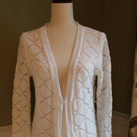 Coldwater Creek Sweaters - NWT Coldwater Creek Women's White Crochet Long-Sleeve Cardigan Size S/8